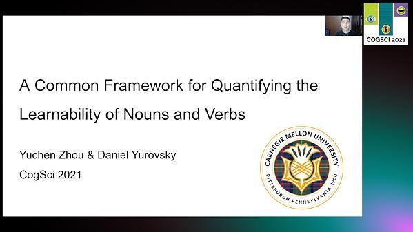 A common framework for quantifying the learnability of nouns and verbs
