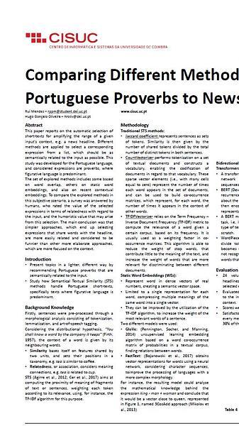 Comparing Different Methods for Assigning Portuguese Proverbs to News Headlines