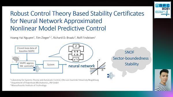 Robust Control Theory Based Stability Certificates for Neural Network Approximated Nonlinear Model Predictive Control