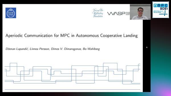 Aperiodic Communication for MPC in Autonomous Cooperative Landing