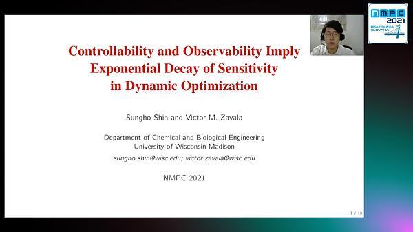 Controllability and Observability Imply Exponential Decay of Sensitivity in Dynamic Optimization