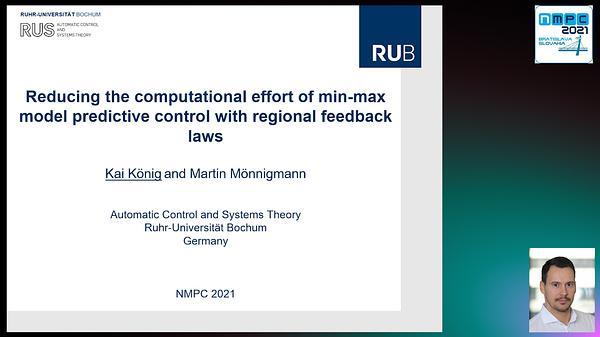Reducing the computational effort of min-max model predictive control with regional feedback laws