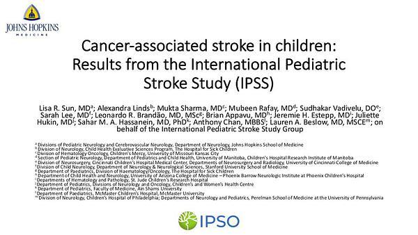 Cancer-associated stroke in children: Results from the International Pediatric Stroke Study (IPSS)