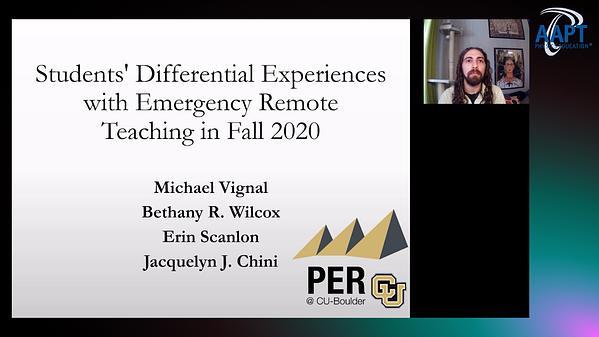 Students' Differential Experiences with Emergency Remote Teaching in Fall 2020