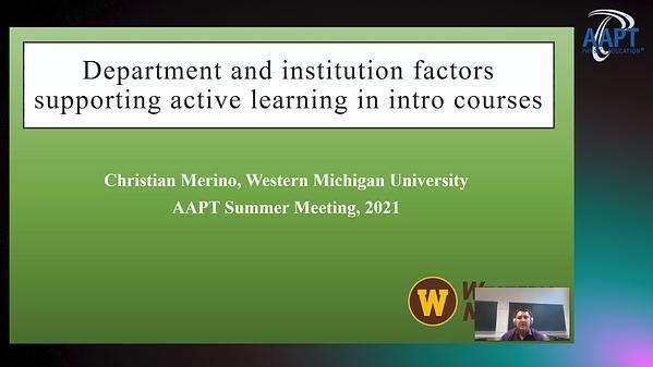Department and institution factors supporting active learning in intro courses