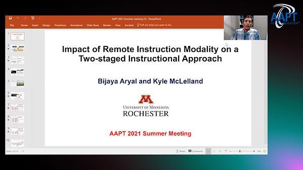 Impact of Remote Instruction Modality on a Two-staged Instructional Approach