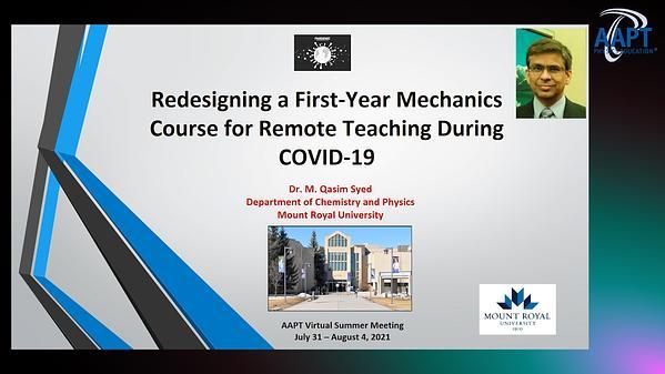 Redesigning a first-year mechanics course for remote teaching during Covid-19