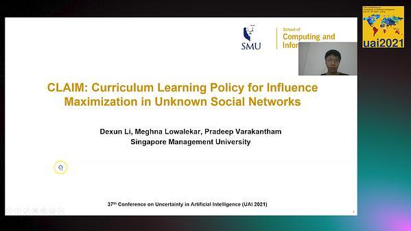 Curriculum Learning Policy for Influence Maximization in UnknownSocial Networks