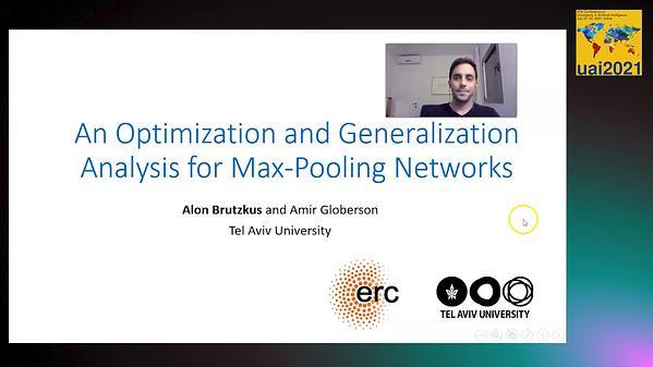 An Optimization and Generalization Analysis for Max-Pooling Networks