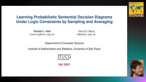 Learning Probabilistic Sentential Decision Diagrams Under Logic Constraints by Sampling and Averaging