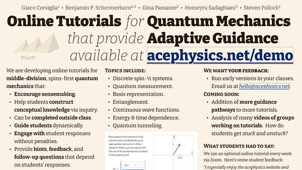 Online Tutorials for Middle-Division Quantum with Adaptive Guidance