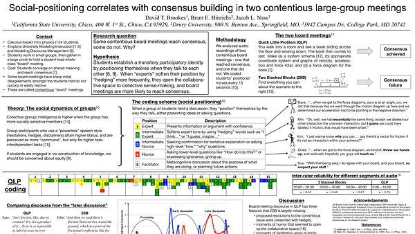 Social-positioning correlates with consensus building in two contentious large-group meetings