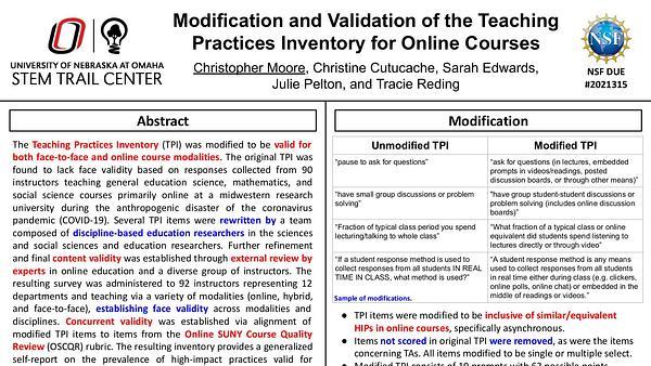 Modification and Validation of the Teaching Practices Inventory for Online Courses