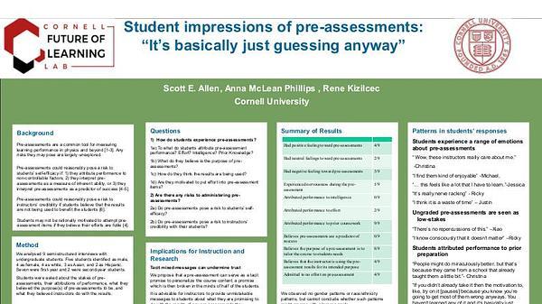 Student perceptions of pre-assessments: "It's basically just guessing anyways''