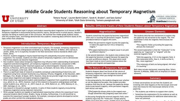 Middle grade students reasoning about temporary magnetism