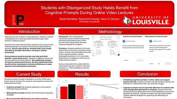 Students with Disorganized Study Habits Benefit from Cognitive Prompts During Online Video Lectures