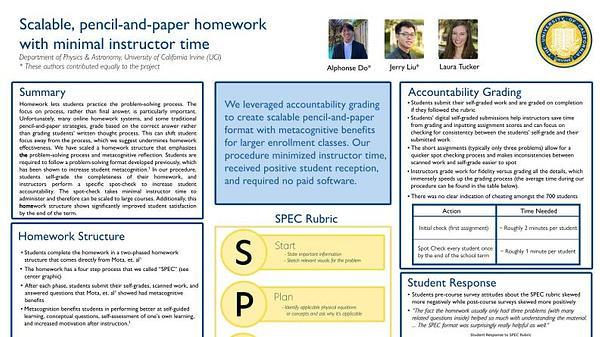 Scalable, pencil-and-paper homework with metacognitive student outcomes and minimal instructor time