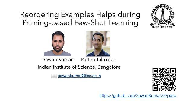 Reordering Examples Helps during Priming-based Few-Shot Learning