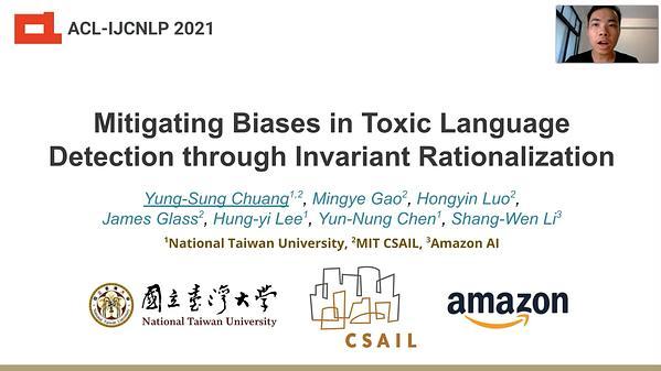 Mitigating Biases in Toxic Language Detection through Invariant Rationalization