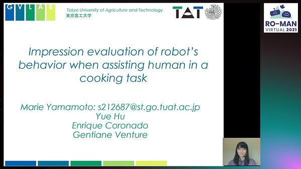 Impression Evaluation of Robots Behavior When Assisting Human in a Cooking Task