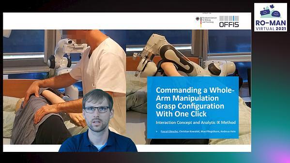Commanding a Whole-Arm Manipulation Grasp Configuration with One Click: Interaction Concept and Analytic IK Method
