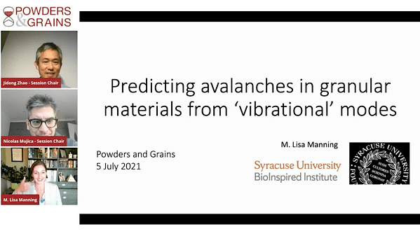 Predicting avalanches in granular materials from 'vibrational' modes