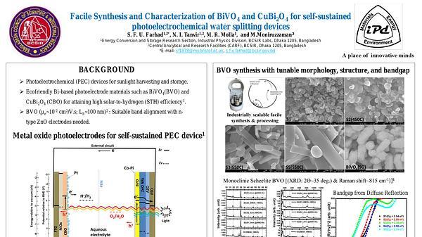 Facile Synthesis and Characterization of BiVO4 and CuBi2O4 for self-sustained photoelectrochemical water splitting devices