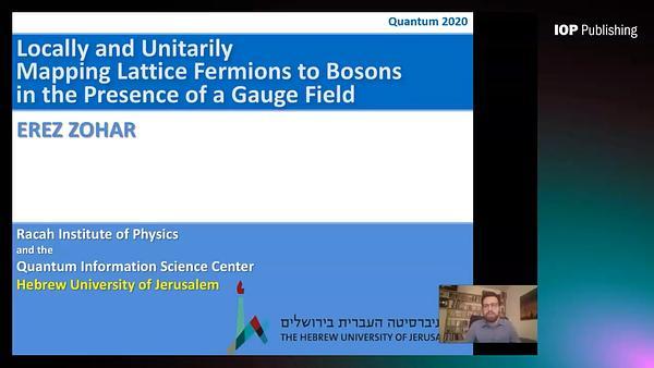 Locally and Unitarily Mapping Lattice Fermions to Bosons in the Presence of a Gauge Field