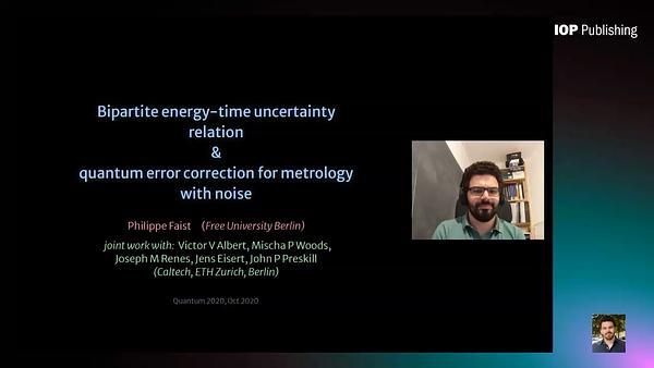 Bipartite energy-time uncertainty relation  and  quantum error correction for metrology with noise