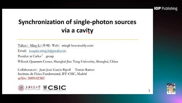 Synchronization of single-photon sources via a cavity