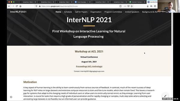 First Workshop on Interactive Learning for Natural Language Processing (InterNLP 2021) - Part 1