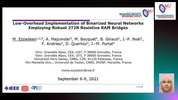 Low-Overhead Implementation of Binarized Neural Networks Employing Robust 2T2R Resistive RAM Bridges