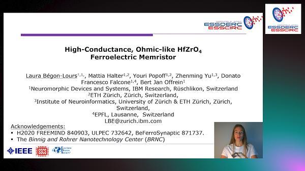 High-Conductance, Ohmic-Like HfZrO4 Ferroelectric Memristor