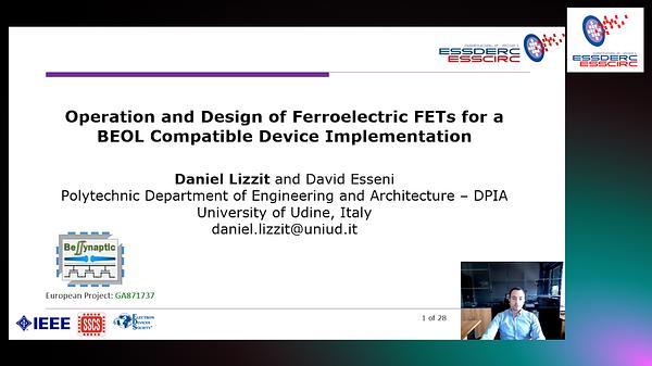 Operation and Design of Ferroelectric FETs for a BEOL Compatible Device Implementation