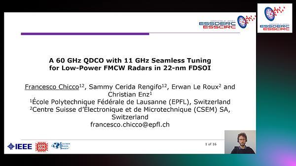 A 60 GHz QDCO with 11 GHz Seamless Tuning for Low-Power FMCW Radars in 22-nm FDSOI