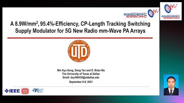 A 8.9W/mm², 95.4%-Efficiency, CP-Length Tracking Switching Supply Modulator for 5G New Radio mm-Wave PA Arrays