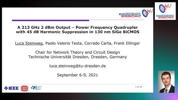 A 213 GHz 2 dBm Output-Power Frequency Quadrupler with 45 dB Harmonic Suppression in 130 nm SiGe BiCMOS