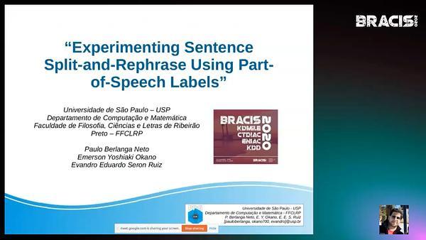 Experimenting Sentence Split-and-Rephrase Using Part-of-Speech Labels