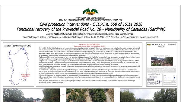 Civil protection interventions - OCDPC n. 558 of 15.11.2018 - Functional recovery of the Provincial Road No. 20 - Municipality of Castiadas (Sardinia)