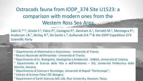 Ostracods fauna from IODP_374 Site U1523: a comparison with modern ones from the Western Ross Sea Area.