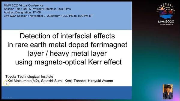 Detection of interfacial effects in rare earth metal doped ferrimagnet layer / heavy metal layer using magneto-optical Kerr effect