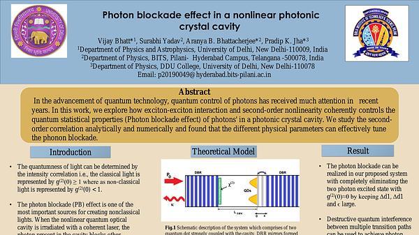 Photon blockade effect in a nonlinear photonic crystal cavity.