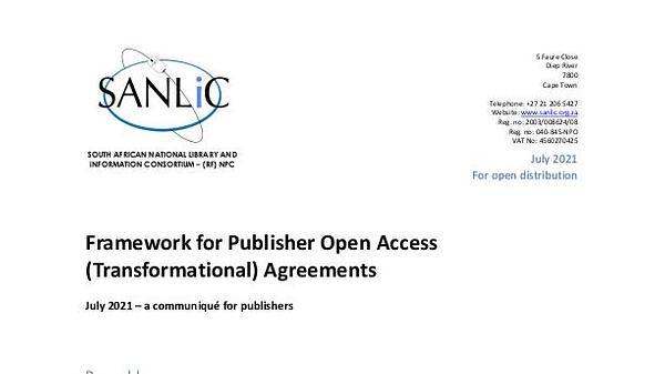 Framework for Publisher Open Access(Transformational) Agreements
