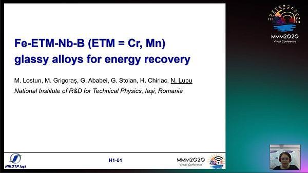 Fe-ETM-Nb-B (ETM = Cr, Mn) glassy alloys for energy recovery