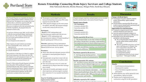 Remote Friendship: Connecting Brain Injury Survivors and College Students