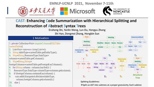CAST: Enhancing Code Summarization with Hierarchical Splitting and Reconstruction of Abstract Syntax Trees