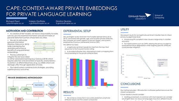 CAPE: Context-Aware Private Embeddings for Private Language Learning