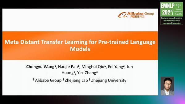 Meta Distant Transfer Learning for Pre-trained Language Models