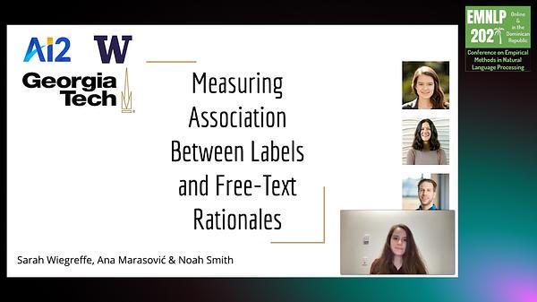 Measuring Association Between Labels and Free-Text Rationales