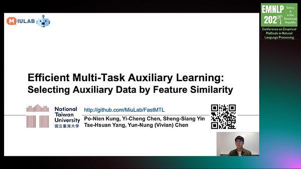 Efficient Multi-Task Auxiliary Learning: Selecting Auxiliary Data by Feature Similarity